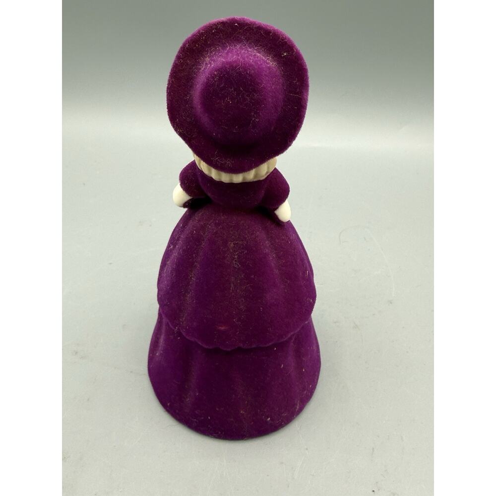 Vintage Purple Flocked Lady Bell Figurine Victorian Woman w Letter 4” - Picture 3 of 6